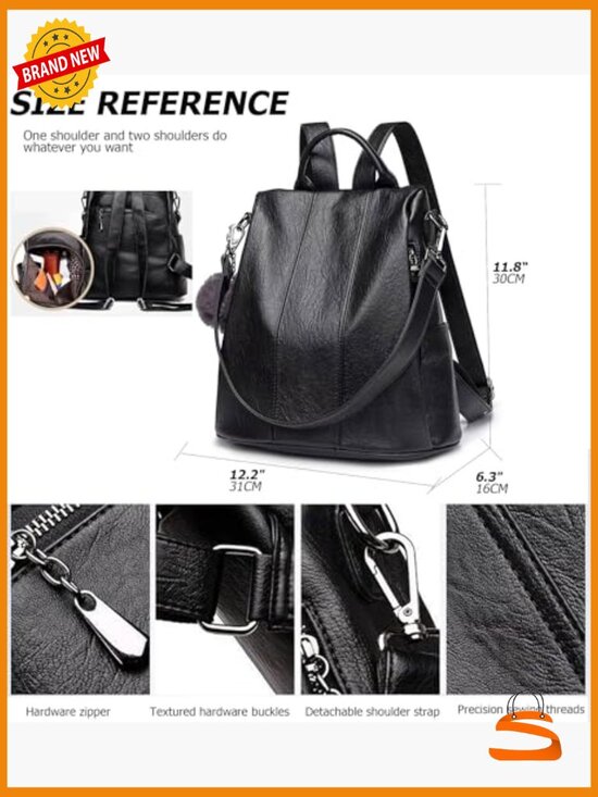 Faux Leather Backpack for Women, Soft Rucksack with Anti-Theft Pocket main image 6